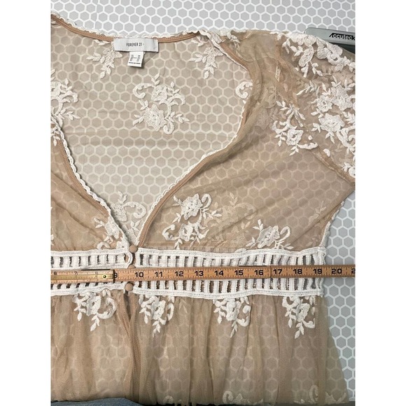 Forever 21 Plus Long Maxi Beige Mesh Embroidered Kimono Boho 2X Festival Sheer - Picture 7 of 9